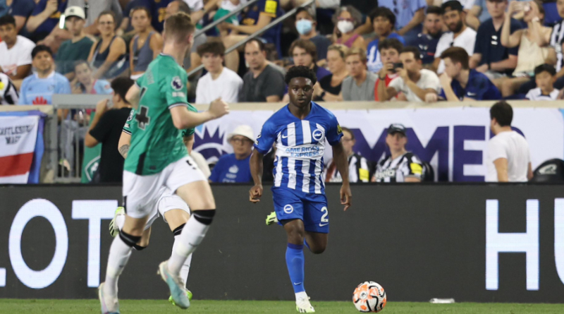 Tariq Lamptey reacts after making injury return against Newcastle United