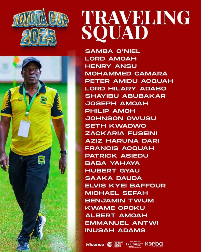 Asante Kotoko Name Squad for Toyota Cup 2025 in South Africa